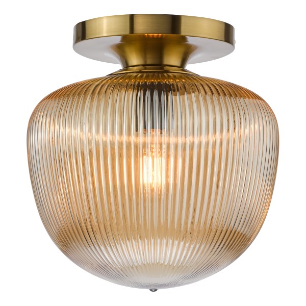 (image for) Flush Light - Brushed Bronze and Amber Ribbed Glass