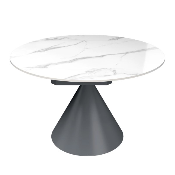 (image for) Round Ceramic Swivel Extending Dining Table 1350mm - Gloss White Marble Finish