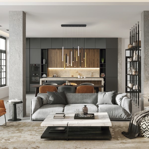 (image for) Rectangle 14 Light Pendant - Sand White/Sand Black/Gold/Rust Brown