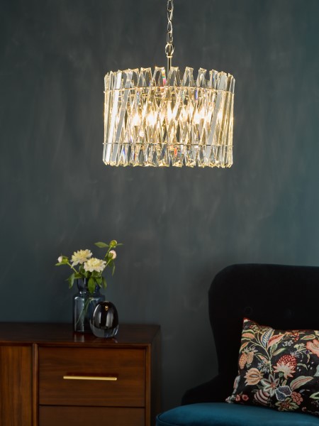 (image for) 6 Light Pendant - Polished Nickel and Crystal