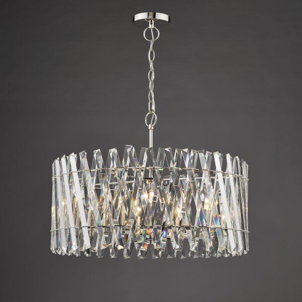 (image for) 8 Light Pendant - Polished Nickel and Crystal