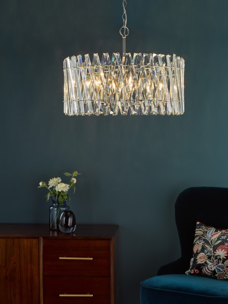 (image for) 8 Light Pendant - Polished Nickel and Crystal