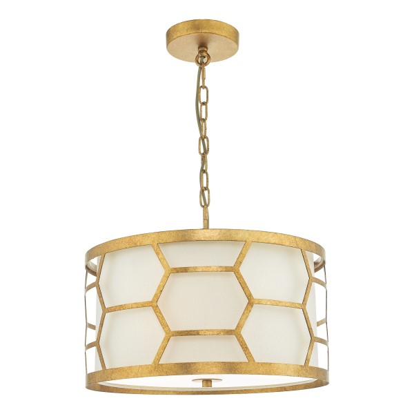 (image for) 3 Light Pendant - Gold With Ivory Shade