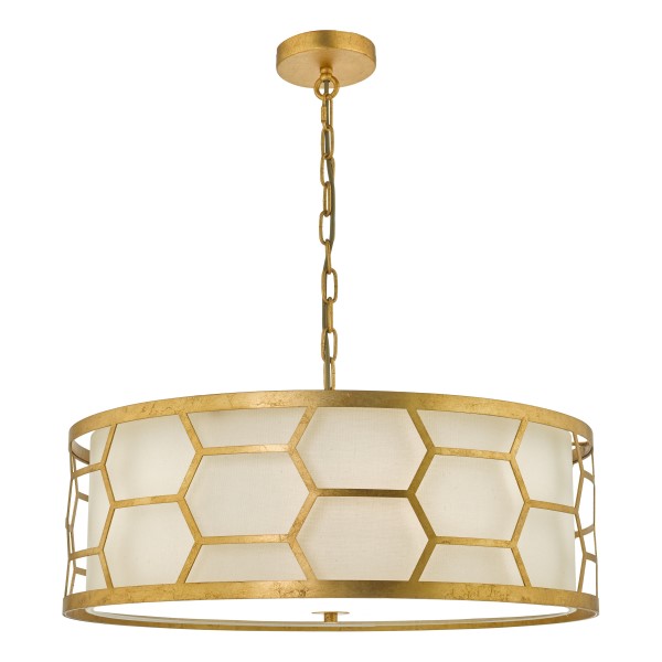 (image for) 4 Light Pendant - Gold With Ivory Shade & Glass Diffuser