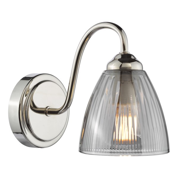 (image for) Wall Light - Polished Nickel and Smoked Ribbed Glass