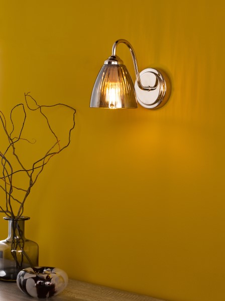 (image for) Wall Light - Polished Nickel and Smoked Ribbed Glass