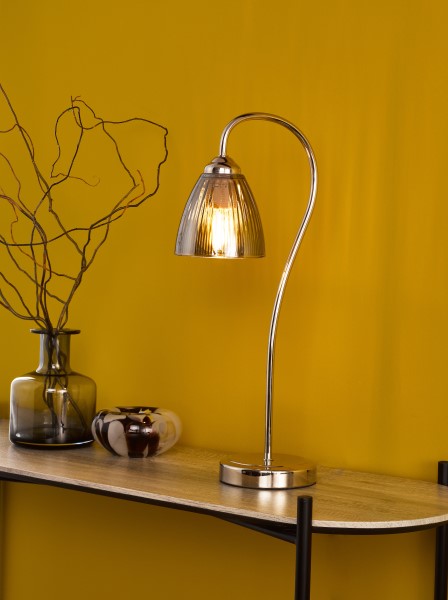 (image for) Table Lamp - Polished Nickel and Smoked Ribbed Glass