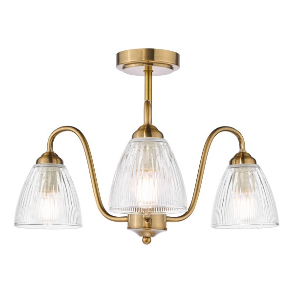 (image for) 3 Light Semi-Flush - Antique Bronze and Ribbed Glass