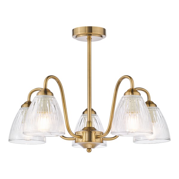 (image for) 5 Light Semi-Flush - Antique Bronze and Ribbed Glass