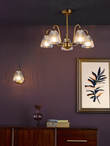 (image for) 5 Light Semi-Flush - Antique Bronze and Ribbed Glass