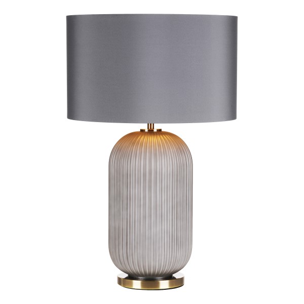 (image for) Table Lamp - Grey Ribbed Glass and Antique Brass With Shade