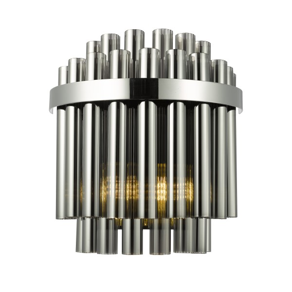(image for) 2 Light Wall Light - Polished Chrome and Smoked Ribbed Glass