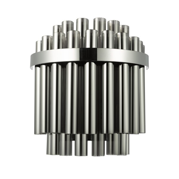 (image for) 2 Light Wall Light - Polished Chrome and Smoked Ribbed Glass