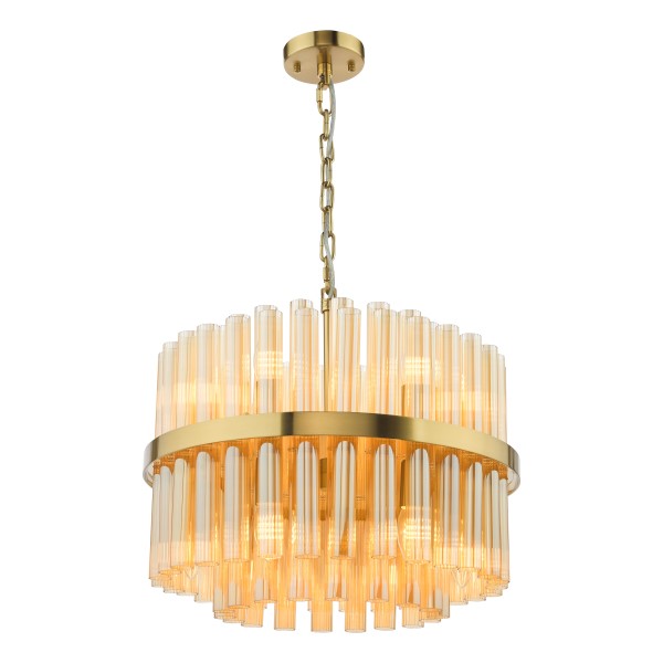 (image for) 12 Light Pendant - Natural Brass and Champagne Ribbed Glass