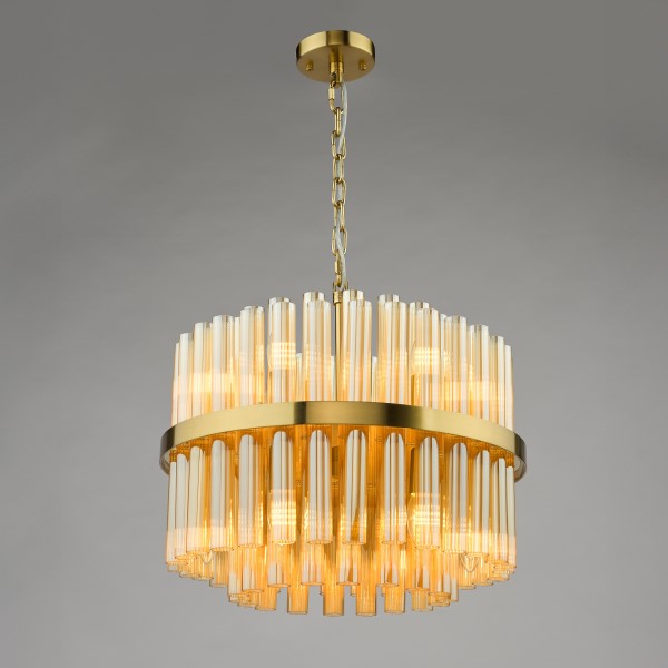 (image for) 12 Light Pendant - Natural Brass and Champagne Ribbed Glass