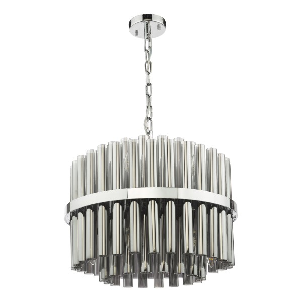 (image for) 12 Light Pendant - Polished Chrome and Smoked Ribbed Glass