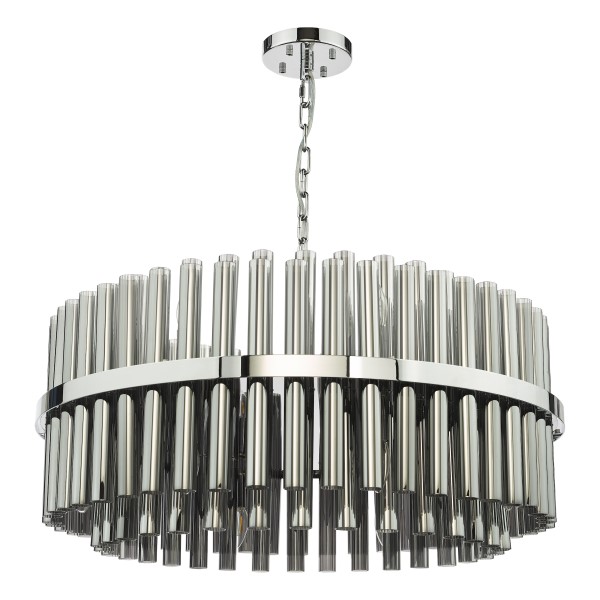 (image for) 16 Light Pendant - Polished Chrome and Smoked Ribbed Glass