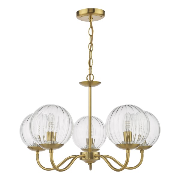 (image for) 5 Light Armed Pendant - Natural Brass and Glass