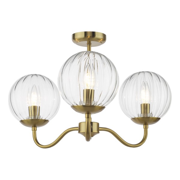 (image for) 3 Light Semi-Flush - Natural Brass and Glass