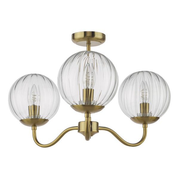 (image for) 3 Light Semi-Flush - Natural Brass and Glass