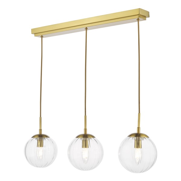 (image for) 3 Light Bar Pendant - Natural Brass and Glass