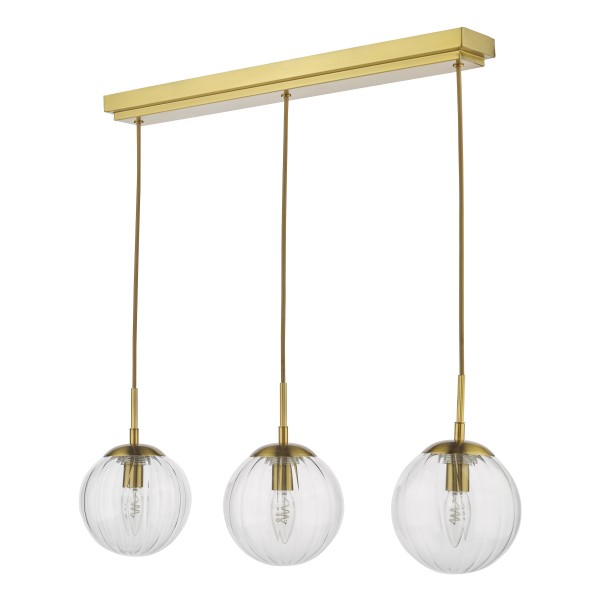 (image for) 3 Light Bar Pendant - Natural Brass and Glass