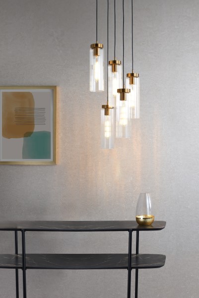 (image for) 5 Light Cluster Pendant - Polished Bronze and Glass