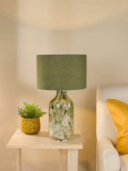 (image for) Table Lamp - Green Art Glass and Polished Chrome With Shade