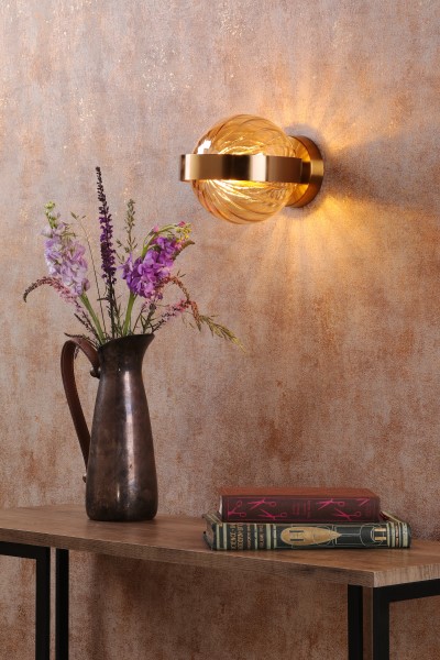 (image for) Wall Light - Antique Gold and Amber Ribbed Glass