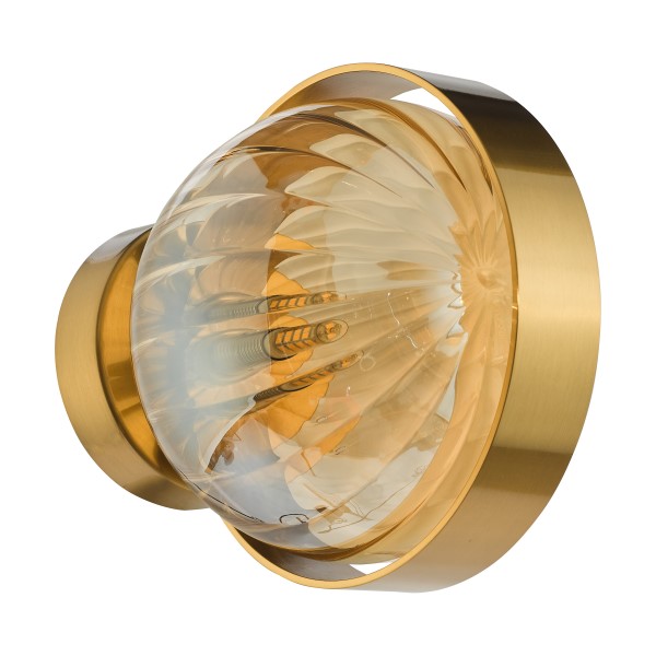 (image for) Wall Light - Antique Gold and Amber Ribbed Glass
