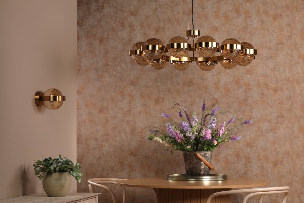 (image for) Wall Light - Antique Gold and Amber Ribbed Glass