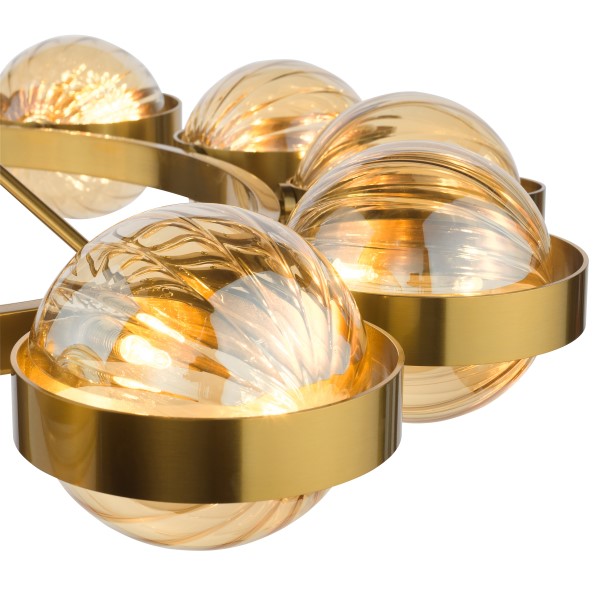 (image for) 12 Light Pendant - Antique Gold and Amber Ribbed Glass