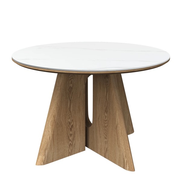 (image for) Round Ceramic Dining Table 1200mm - White & Oak