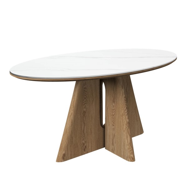 (image for) Oval Ceramic Dining Table 1600mm - White & Oak