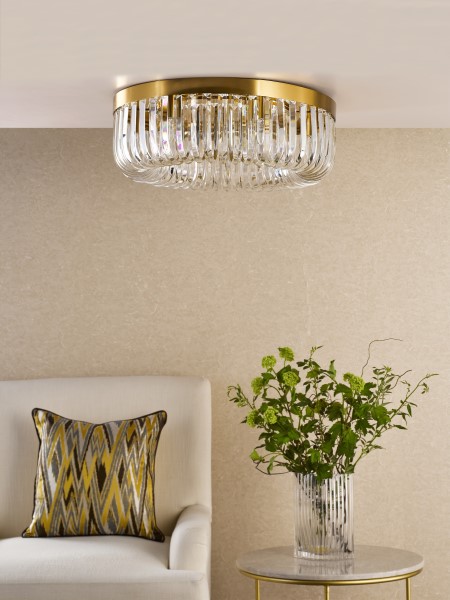 (image for) 6 Light Flush - Satin Gold and Crystal