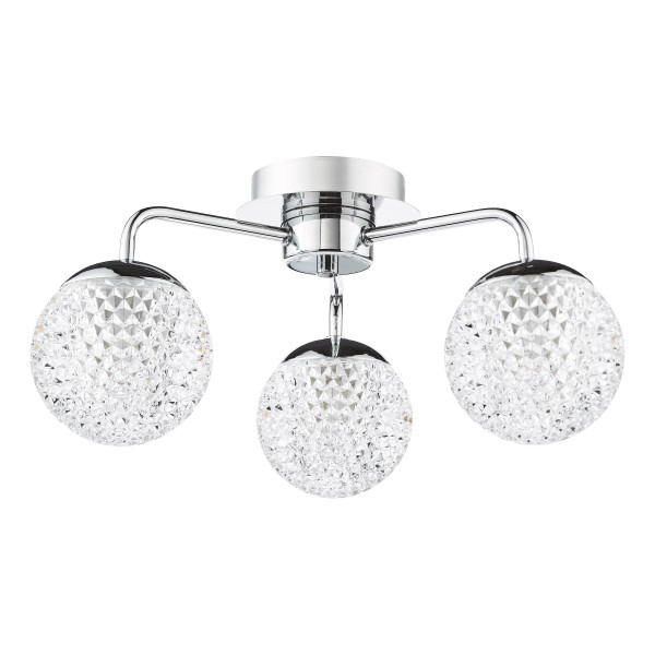 (image for) 3 Light Semi-Flush - Polished Chrome and Faceted Acrylic IP44