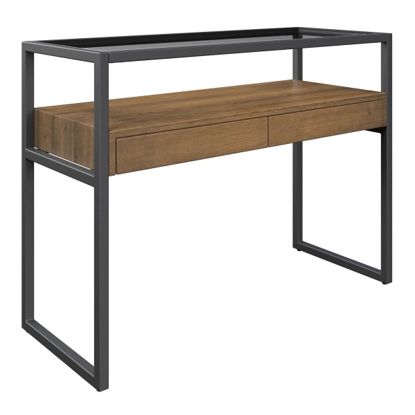 (image for) Console Table - Wood Look with Glass Top & Drawers