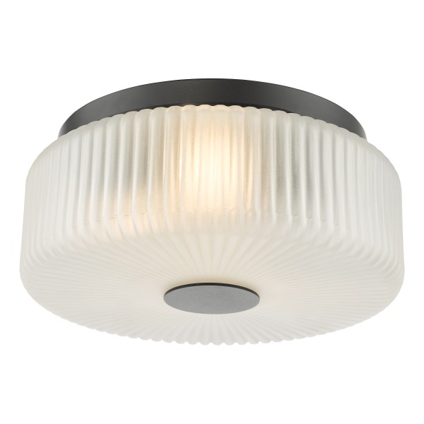 (image for) 3 Light Flush - Satin Black and White Ribbed Glass IP44