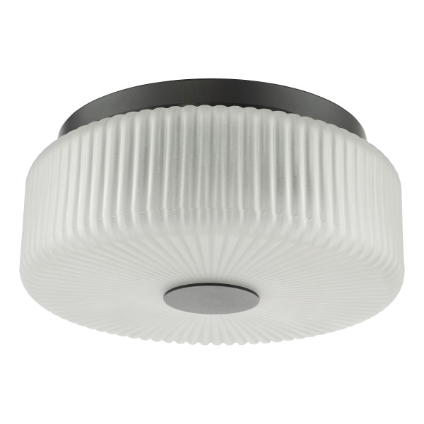 (image for) 3 Light Flush - Satin Black and White Ribbed Glass IP44