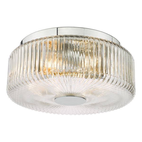(image for) 3 Light Flush - Polished Chrome and Ribbed Glass IP44