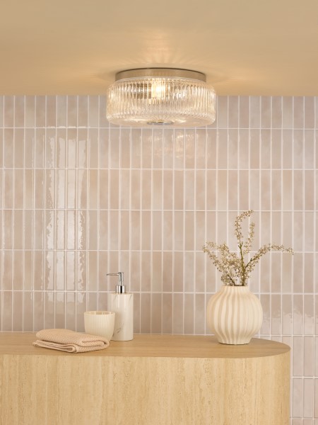 (image for) 3 Light Flush - Polished Chrome and Ribbed Glass IP44
