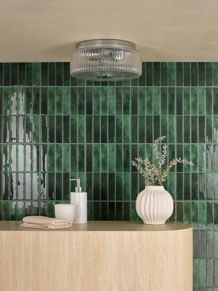 (image for) 3 Light Flush - Polished Chrome and Ribbed Glass IP44