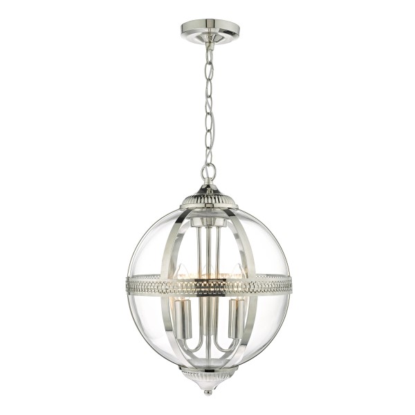 (image for) 3 Light Pendant - Polished Nickel & Glass