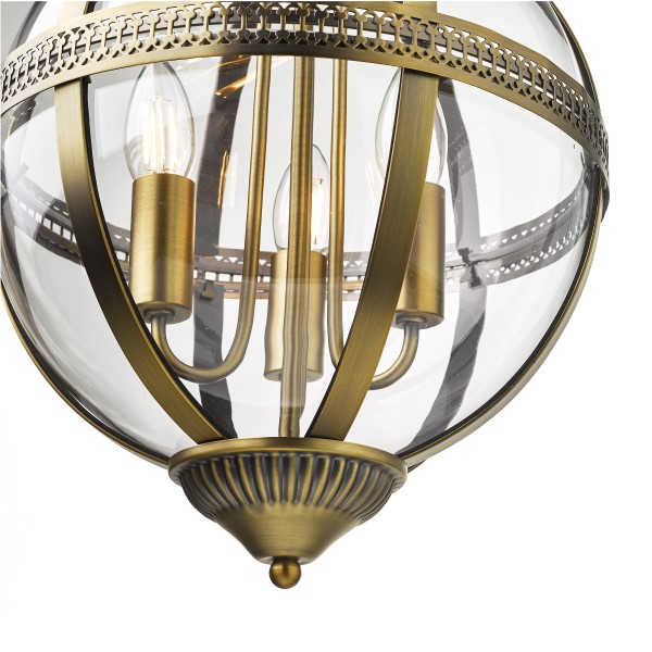 (image for) 3 Light Pendant - Antique Brass And Clear