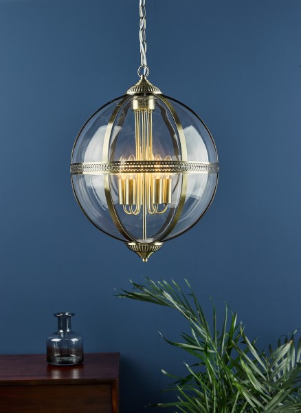 (image for) 5 Light Lantern - Antique Brass Glass