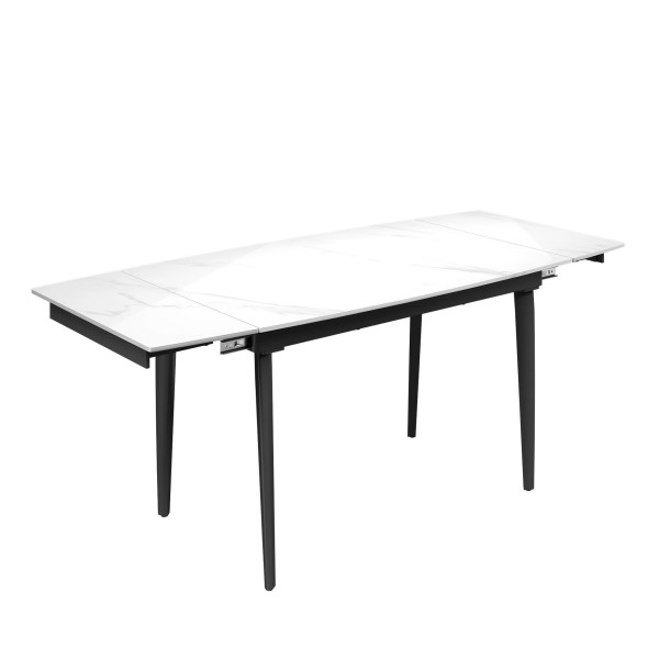 (image for) Extending Dining Table 1200-1800mm - Gloss White Marble Effect Sintered Stone