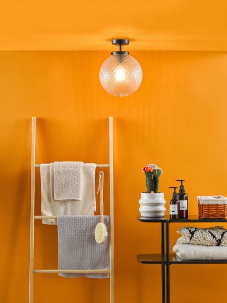 (image for) Bathroom 1 Light Semi Flush - Matt Black & Glass IP44