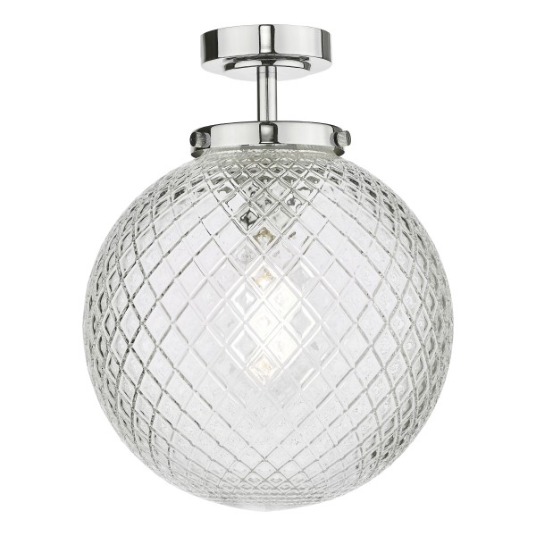 (image for) Bathroom 1 Light Semi Flush - Matt Black & Glass IP44