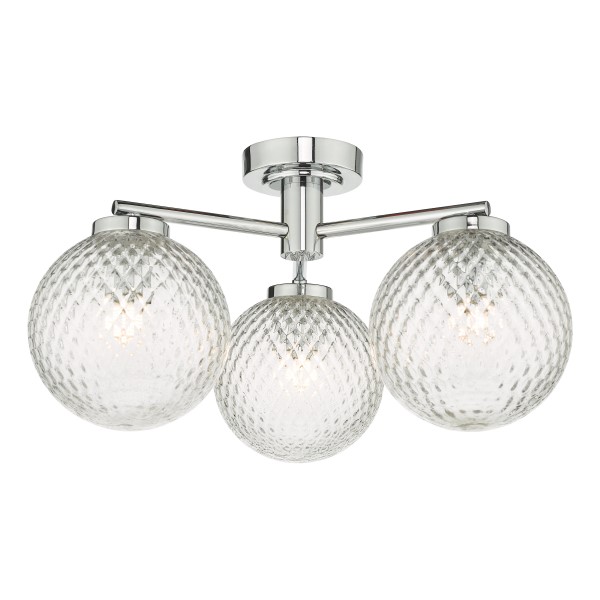 (image for) Bathroom 3 Light Semi Flush - Polished Chrome Glass IP44