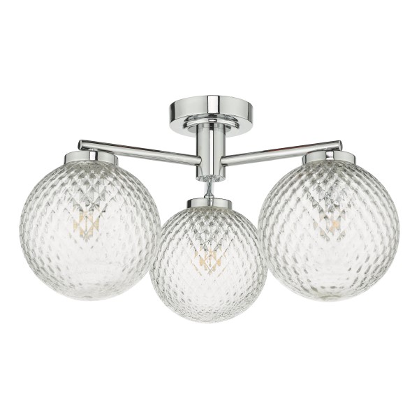 (image for) Bathroom 3 Light Semi Flush - Polished Chrome Glass IP44